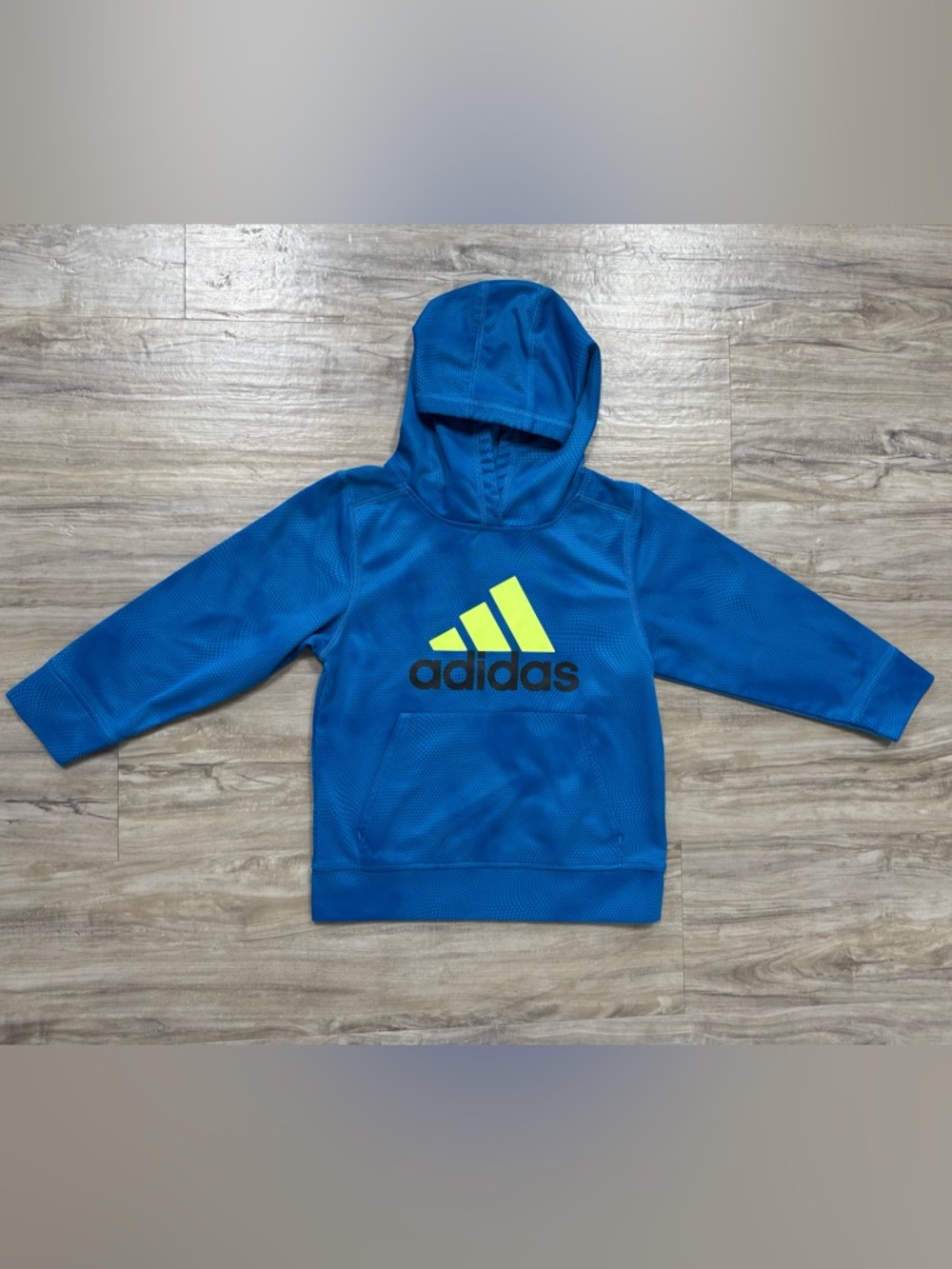 Adidas Blue Hoodie with Neon Yellow Logo for Kids